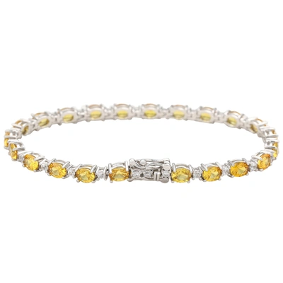 Suzy Levian Sterling Silver Oval-cut Yellow Sapphire Tennis Bracelet In Yellow