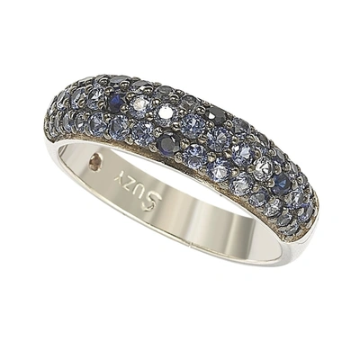Shop Suzy Levian Sterling Silver Sapphire & Diamond Accent Pave Band Ring In Blue