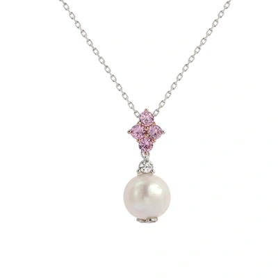Shop Suzy Levian Sterling Silver Pearl & Pink Sapphire Cluster Pendant