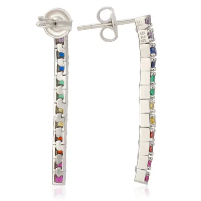 Suzy Levian Sterling Silver Rainbow Cubic Zirconia Drop  Line Earrings In Multi
