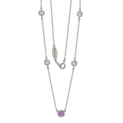 Suzy Levian Pink Sapphire & Diamond Accent (1.50cttw) Sterling Silver 5 Stone Station Necklace In Pink