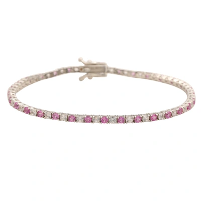 Shop Suzy Levian Sterling Silver Round-cut Pink And White Sapphire Tennis Bracelet