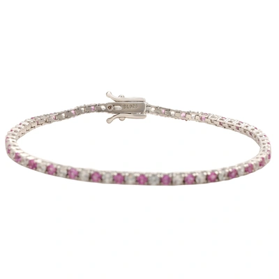 Shop Suzy Levian Sterling Silver Round-cut Pink And White Sapphire Tennis Bracelet