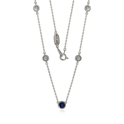 Suzy Levian Sapphire & Diamond Accent (1.50cttw) Sterling Silver 5 Stone Station Necklace In Blue