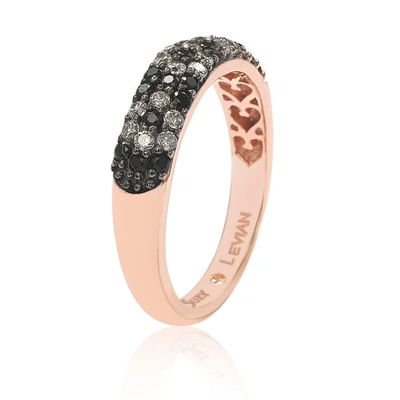 Suzy Levian Floral Black & White Cubic Zirconia In Rose Sterling Silver Half Band In Black