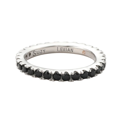 Suzy Levian Sterling Silver Thin Black Cubic Zirconia Eternity Band