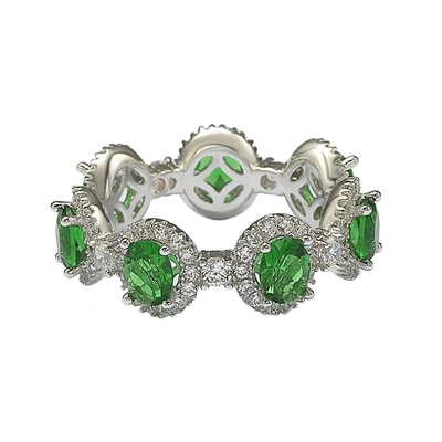 Suzy Levian Oval-cut Emerald Cubic Zirconia In Sterling Silver Stackable Band In Green
