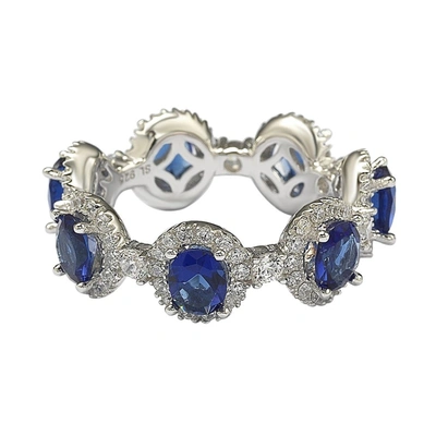 Suzy Levian Oval-cut Blue Sapphire Cubic Zirconia In Sterling Silver Stackable Band