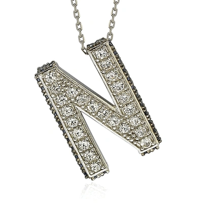 Suzy Levian Sterling Silver Sapphire & Diamond Accent Letter Pendant In Blue