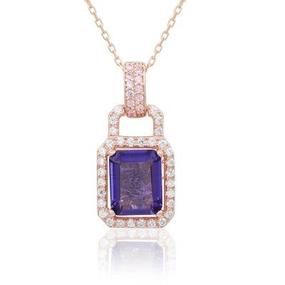 Suzy Levian Rose Gold Sterling Silver Blue Tanzanite & Pink Cubic Zirconia Pendant In Blue