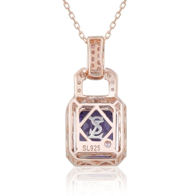 Suzy Levian Rose Gold Sterling Silver Blue Tanzanite & Pink Cubic Zirconia Pendant In Blue