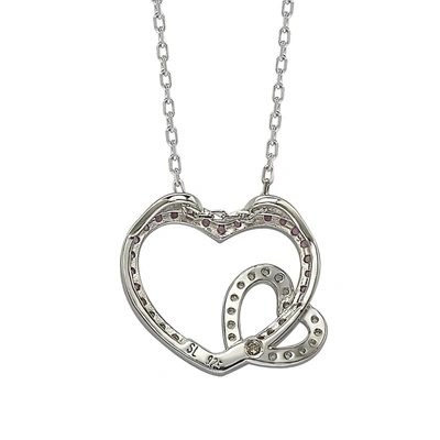 Suzy Levian Sterling Silver Pink & White Sapphire And Diamond Accent Double Heart Pendant In Pink