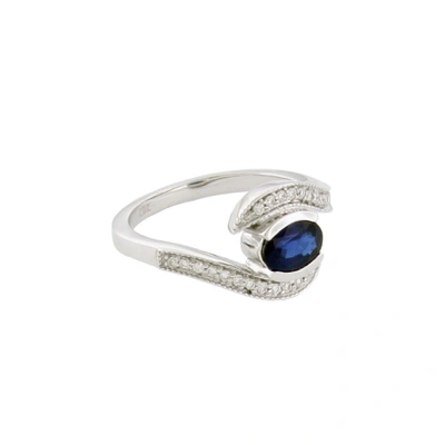 Shop Suzy Levian Modern September Birthstone 14k Gold Sapphire And Diamond 1.09 Tcw Ring In Blue