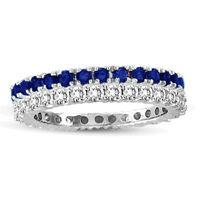 Shop Suzy Levian 14k White Gold Sapphire Diamond 2-piece Eternity Band Ring Set In Blue