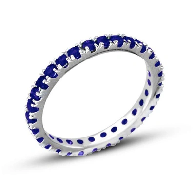 Shop Suzy Levian 14k White Gold Sapphire Diamond 2-piece Eternity Band Ring Set In Blue