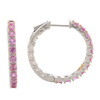 Shop Suzy Levian Sterling Silver Pink Sapphire And Diamond Accent Hoop Earring
