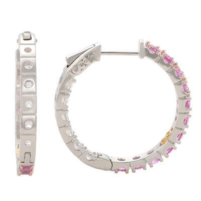 Shop Suzy Levian Sterling Silver Pink Sapphire And Diamond Accent Hoop Earring