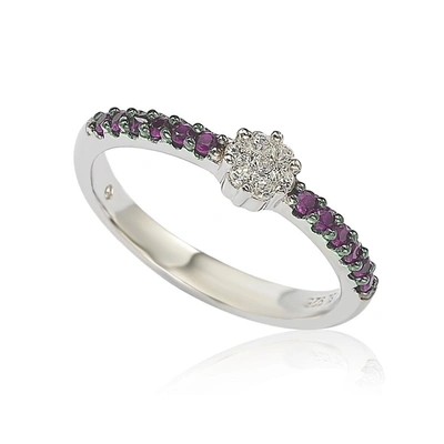 Suzy Levian Red & White Cubic Zirconia Sterling Silver Petite Flower Band In Red