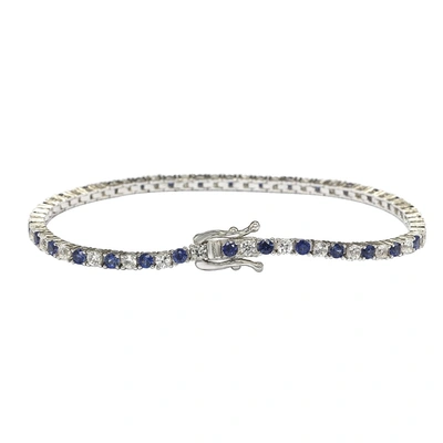 Shop Suzy Levian Sterling Silver Round-cut Blue And White Sapphire Tennis Bracelet