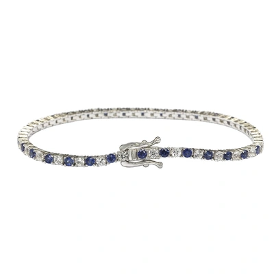 Suzy Levian Sterling Silver Round-cut Pink And White Sapphire Tennis Bracelet In Blue