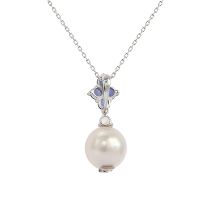 Shop Suzy Levian Sterling Silver Pearl & Blue Sapphire Cluster Pendant