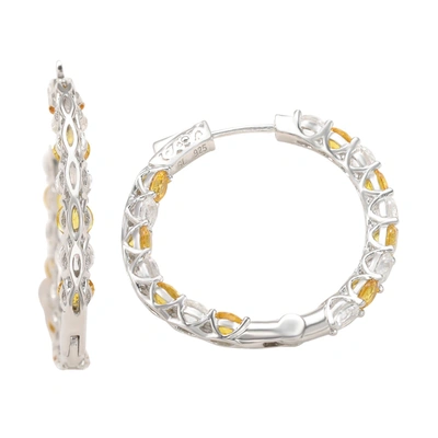 Suzy Levian Sterling Silver Sapphire Gladiator Hoop Earrings In Yellow