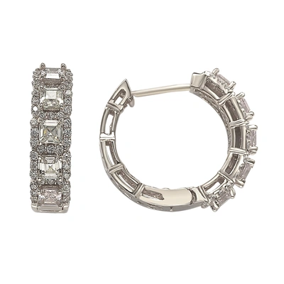 Suzy Levian Sterling Silver White Cubic Zirconia Hoop Earrings