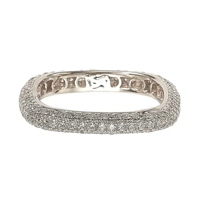 Suzy Levian Rosed Sterling Silver Cubic Zirconia Modern Pave Square Eternity Band In Metallic