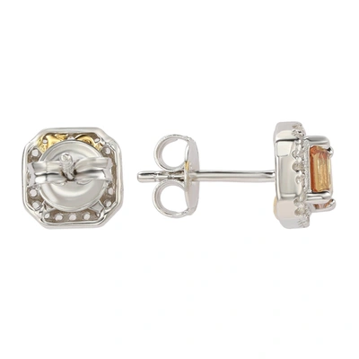 Suzy Levian Sterling Silver Assher Cut Yellow Sapphire Halo Stud Earrings