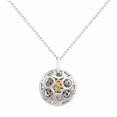 Suzy Levian Blue Sapphire Black Rhodium Sterling Silver Pave Circle Disc Pendant