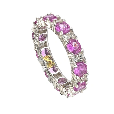 Shop Suzy Levian Sterling Silver Round Cut Pink Sapphire And Diamond Accent Eternity Band
