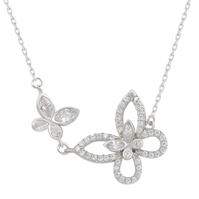 Suzy Levian Sterling Silver Cubic Zirconia Double Butterfly Necklace In White