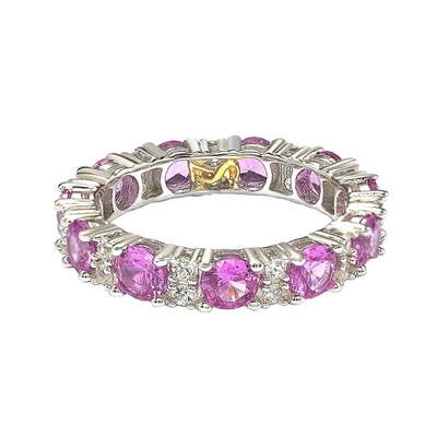 Shop Suzy Levian Sterling Silver Round Cut Pink Sapphire And Diamond Accent Eternity Band