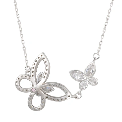 Suzy Levian Sterling Silver Cubic Zirconia Double Butterfly Necklace In White