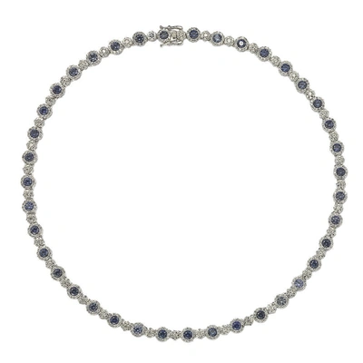 Suzy Levian Sterling Silver Sapphire And Diamond Accent Tennis Necklace In Blue