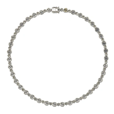 Suzy Levian Sterling Silver Sapphire And Diamond Accent Tennis Necklace In Blue