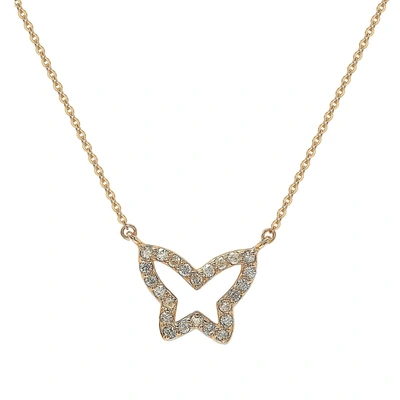Shop Suzy Levian 14k Rose Gold 0.30cttw Diamond Butterfly Necklace In Pink