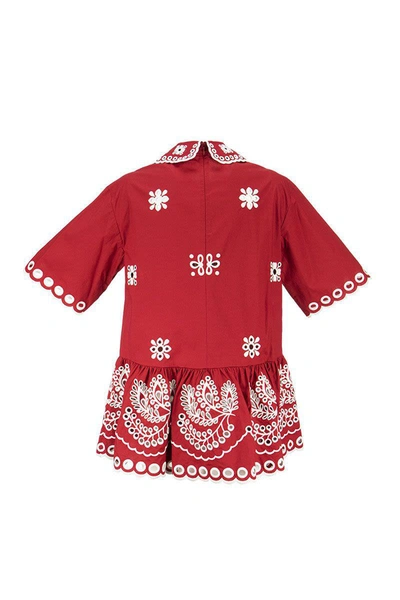 Shop Red Valentino Cotton Top With Sangallo Embroidery In Cherry/milk