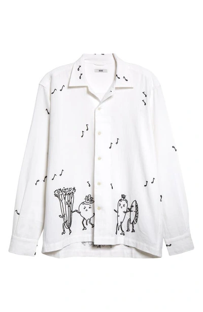 Shop Bode Dancing Pantry Embroidered Cotton Button-up Shirt In White Black