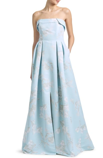 Shop Sachin & Babi Brielle Floral Strapless Gown In Sky Venetia Petals