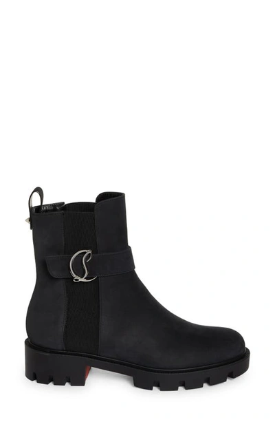 Christian Louboutin Suede Buckle Red Sole Chelsea Booties In Black