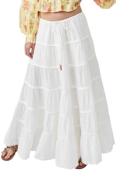 Shop Free People Free-est Simply Smitten Tiered Cotton Maxi Skirt In Optic White