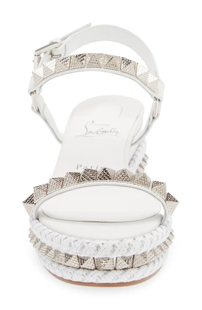Shop Christian Louboutin Pyraclou Glitter Espadrille Wedge Sandal In White