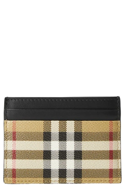 Shop Burberry Sandon Check Canvas & Leather Card Case In Archive Beige