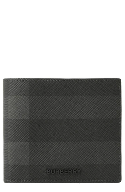 Shop Burberry Check Coated Canvas Bifold Wallet In Charcoal