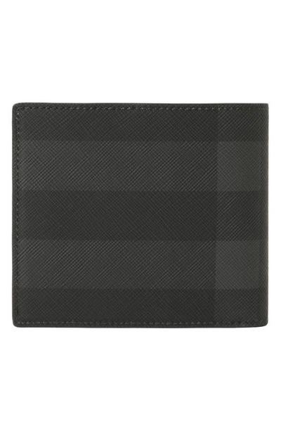 Shop Burberry Check Coated Canvas Bifold Wallet In Charcoal