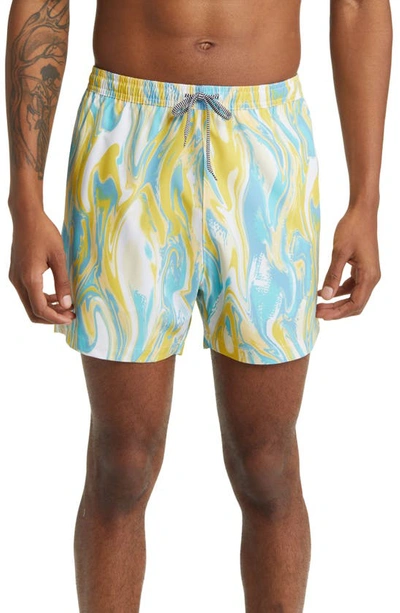 Shop Open Edit Recycled Volley Swim Trunks In White Iridescent Dye