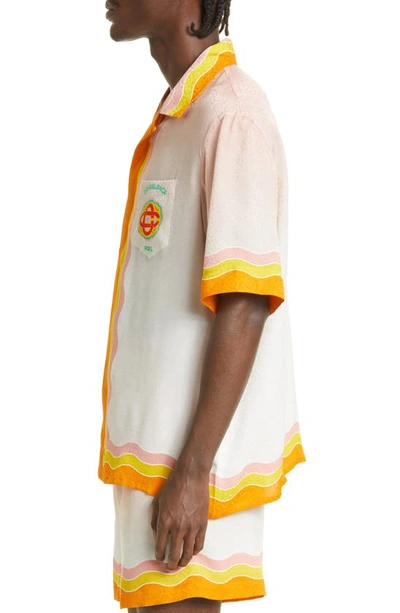 Shop Casablanca Short Sleeve Silk Button-up Camp Shirt In Rainbow Monogram