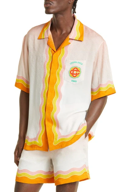 Shop Casablanca Short Sleeve Silk Button-up Camp Shirt In Rainbow Monogram