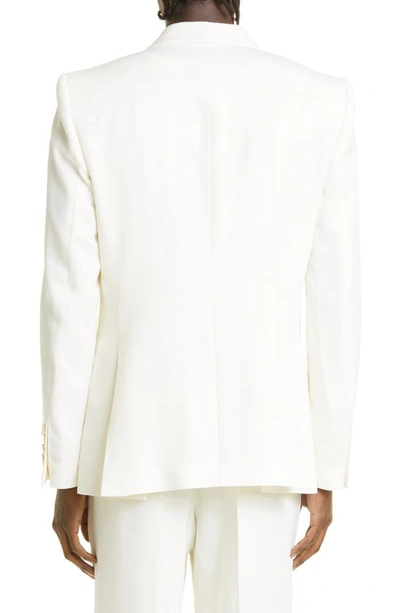 Shop Casablanca Embroidered Lapel Double Breasted Wool Blazer In White